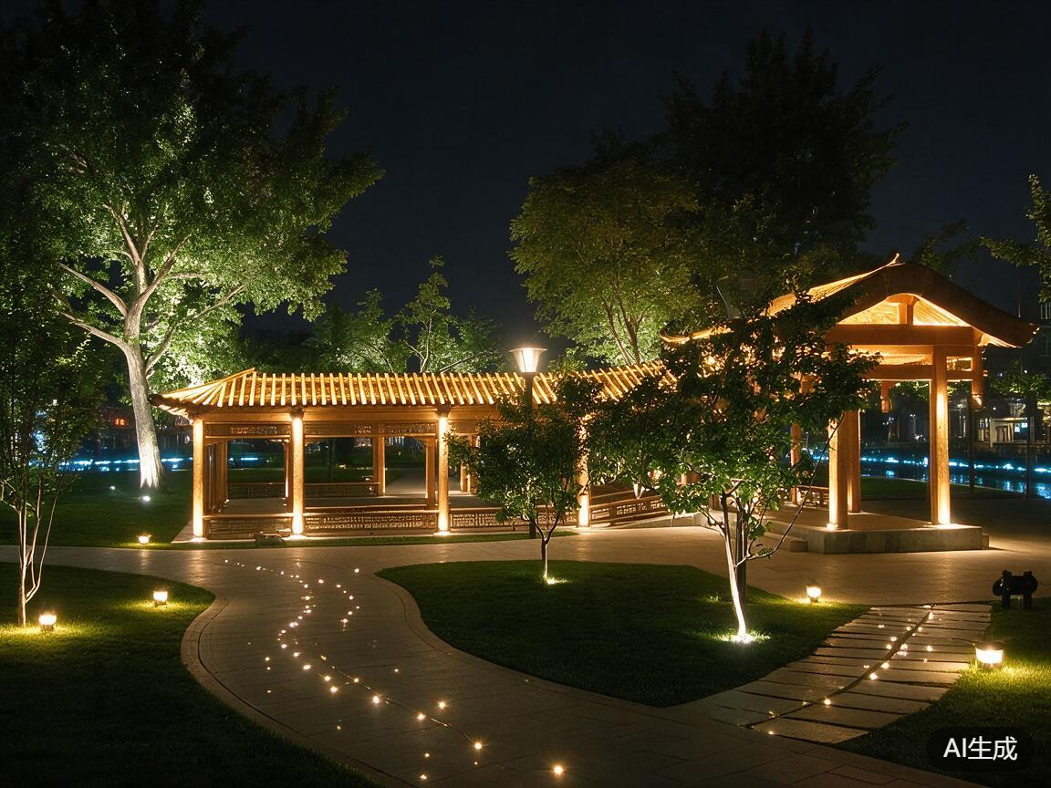 园林亮化效果 - AI夜景亮化效果图